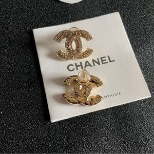 Chanel Asymmetrical CC Logo Stud Earrings